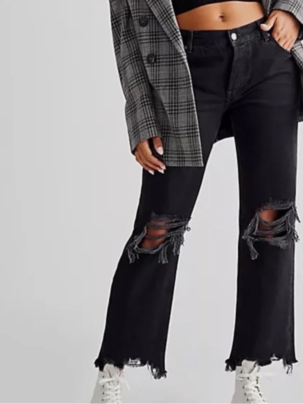 Free People Maggie Mid Rise Straight Washed Black